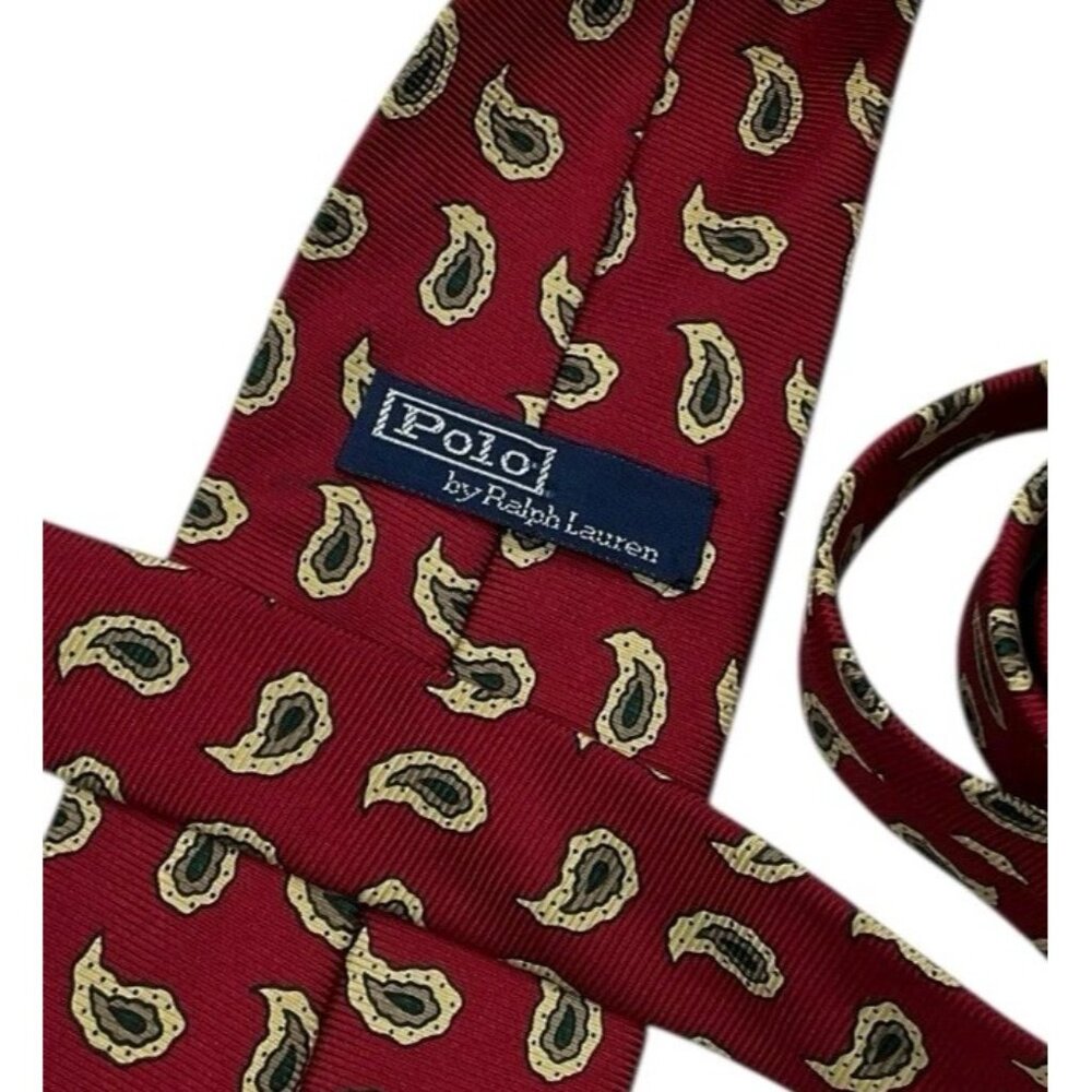 POLO RALPH LAUREN Men's 100% Silk Necktie LUXURY Tie Burgundy Paisley W:3.6" EUC - Picture 2 of 5